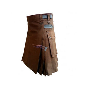 Chocolate Brown Leather Strap Utility Kilt For Active Man Kilt Wedding Kilts