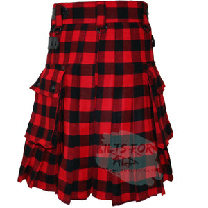 Kilts In Rob Ray Black/Red 16OZ Tartan Leather Straps Utility Kilt (US Seller)