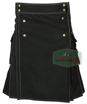 New Modern Black Utility Kilts With White Thread
