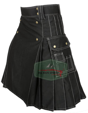 New Modern Black Utility Kilts With White Thread