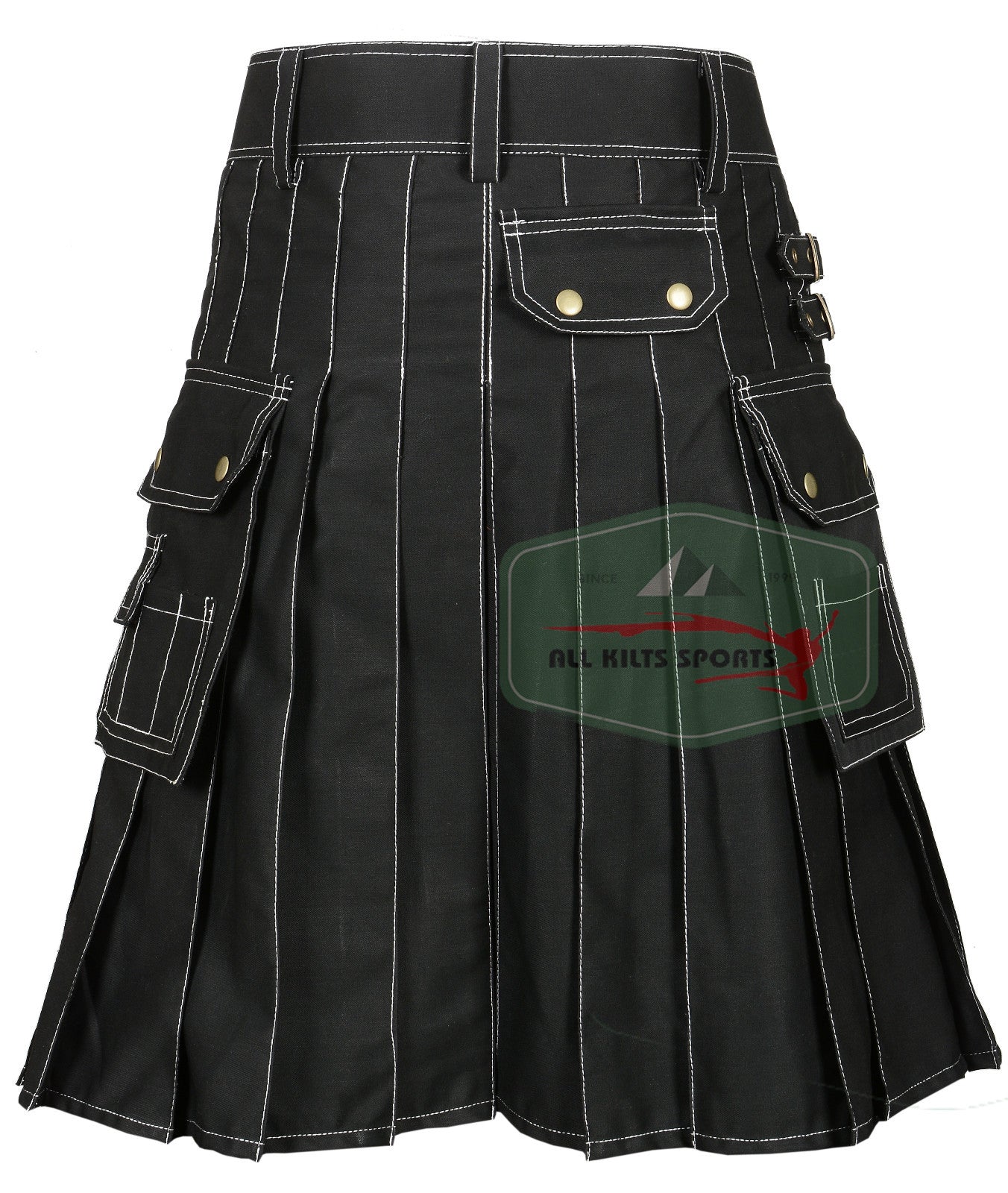 New Modern Black Utility Kilts With White Thread