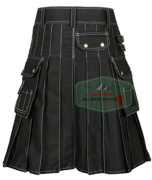 New Modern Black Utility Kilts With White Thread