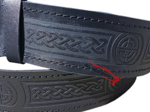Scottish Highlander Black Leather Embossed Celtic Thistle Kilt Belt