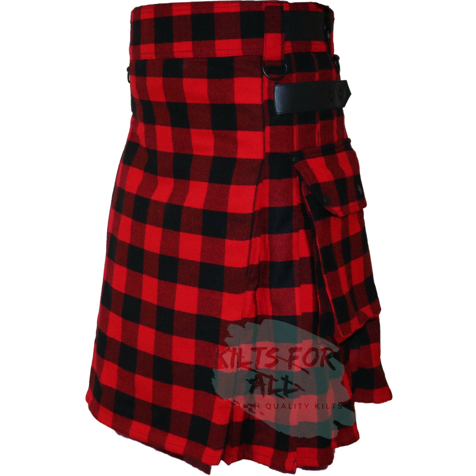 Kilts In Rob Ray Black/Red 16OZ Tartan Leather Straps Utility Kilt (US Seller)
