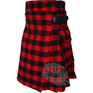 Kilts In Rob Ray Black/Red 16OZ Tartan Leather Straps Utility Kilt (US Seller)