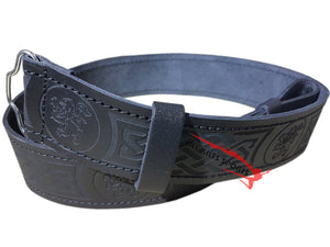 Scottish Highlander Black Leather Rampant Lion Kilt Belt