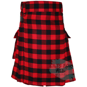 Kilts In Rob Ray Black/Red 16OZ Tartan Leather Straps Utility Kilt (US Seller)