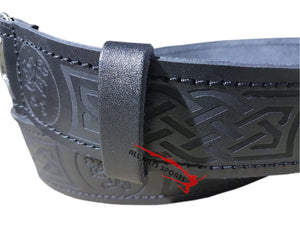 Scottish Highlander Black Leather Rampant Lion Kilt Belt