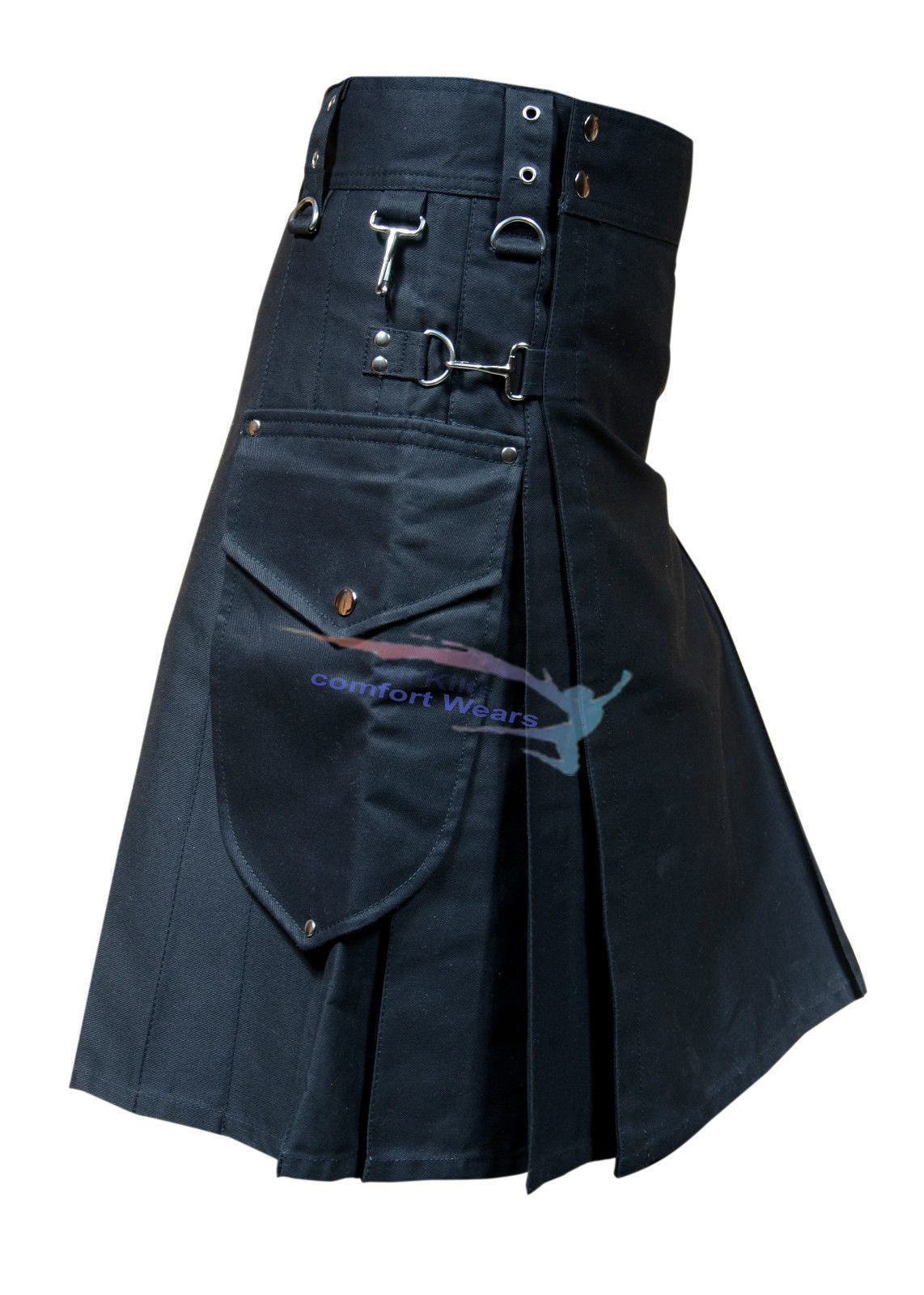 New Active Men Black Cargo Utility Fashion Kilt