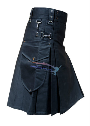 New Active Men Black Cargo Utility Fashion Kilt