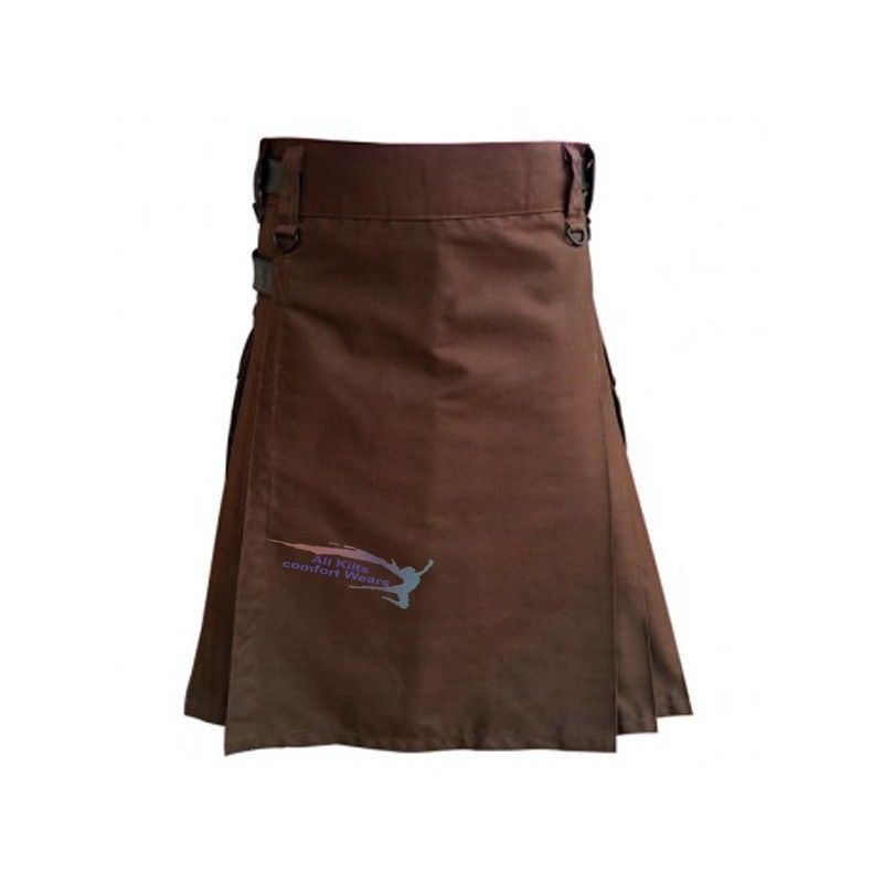 Chocolate Brown Leather Strap Utility Kilt For Active Man Kilt Wedding Kilts