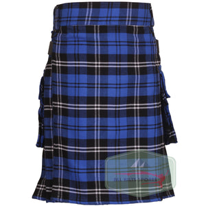 Ramsay Blue Tartan Leather Straps Utility Kilts