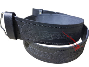 Scottish Highlander Black Leather Embossed Masonic Kilt Belt