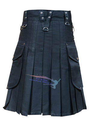 New Active Men Black Cargo Utility Fashion Kilt