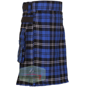 Ramsay Blue Tartan Leather Straps Utility Kilts