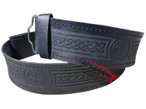 Scottish Highlander Black Leather Embossed Celtic Thistle Kilt Belt