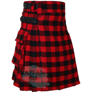 Kilts In Rob Ray Black/Red 16OZ Tartan Leather Straps Utility Kilt (US Seller)