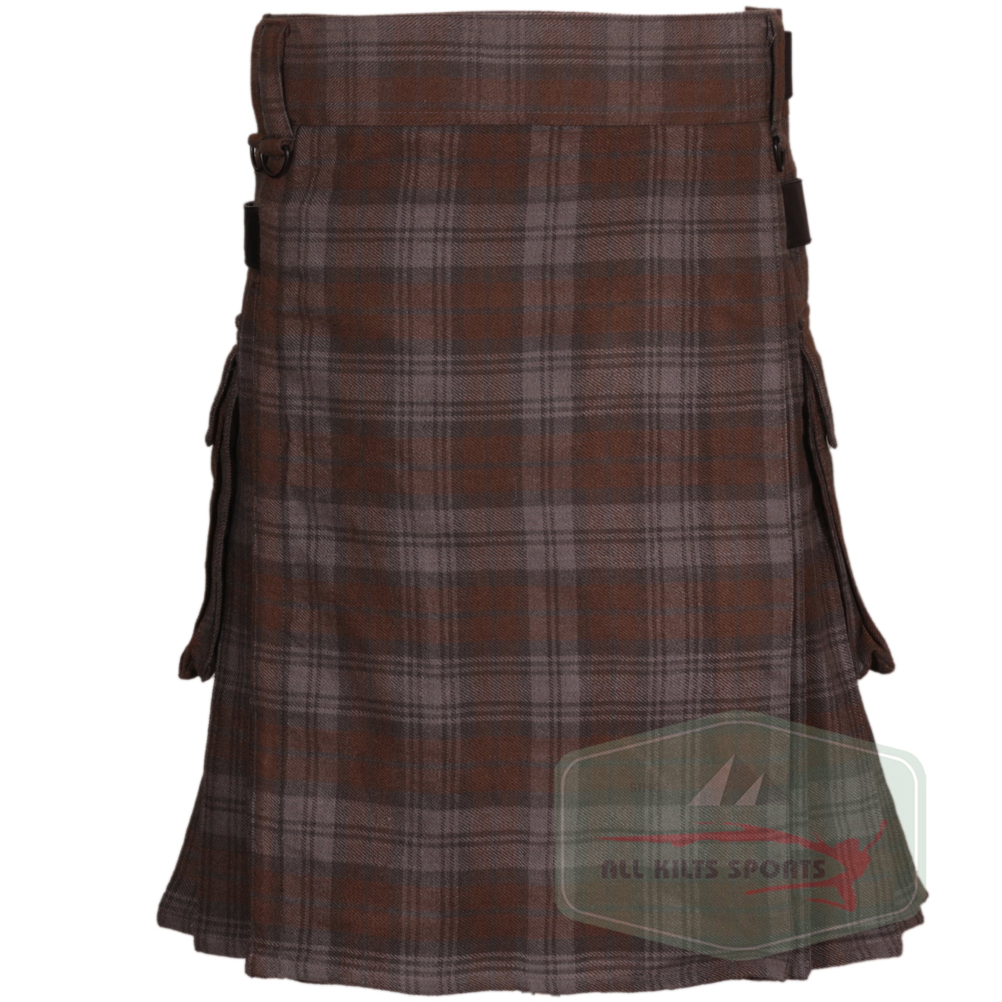 Black Watch Weathered Utility Kilt with Leather Straps and Cargo Pockets