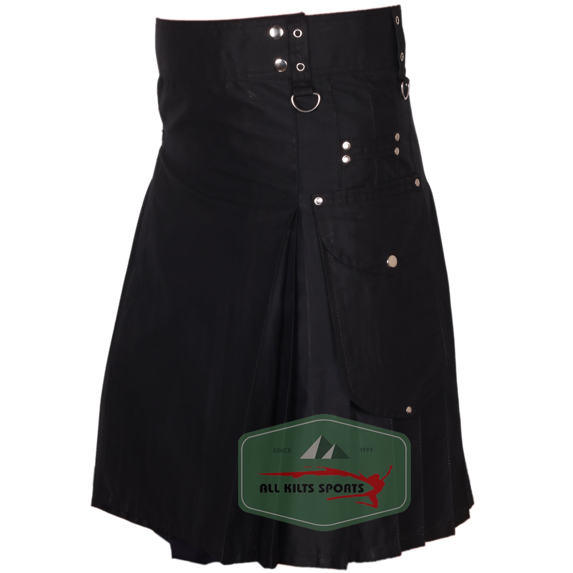 Stylish Black Cargo Utility Kilt with Two Large Pockets