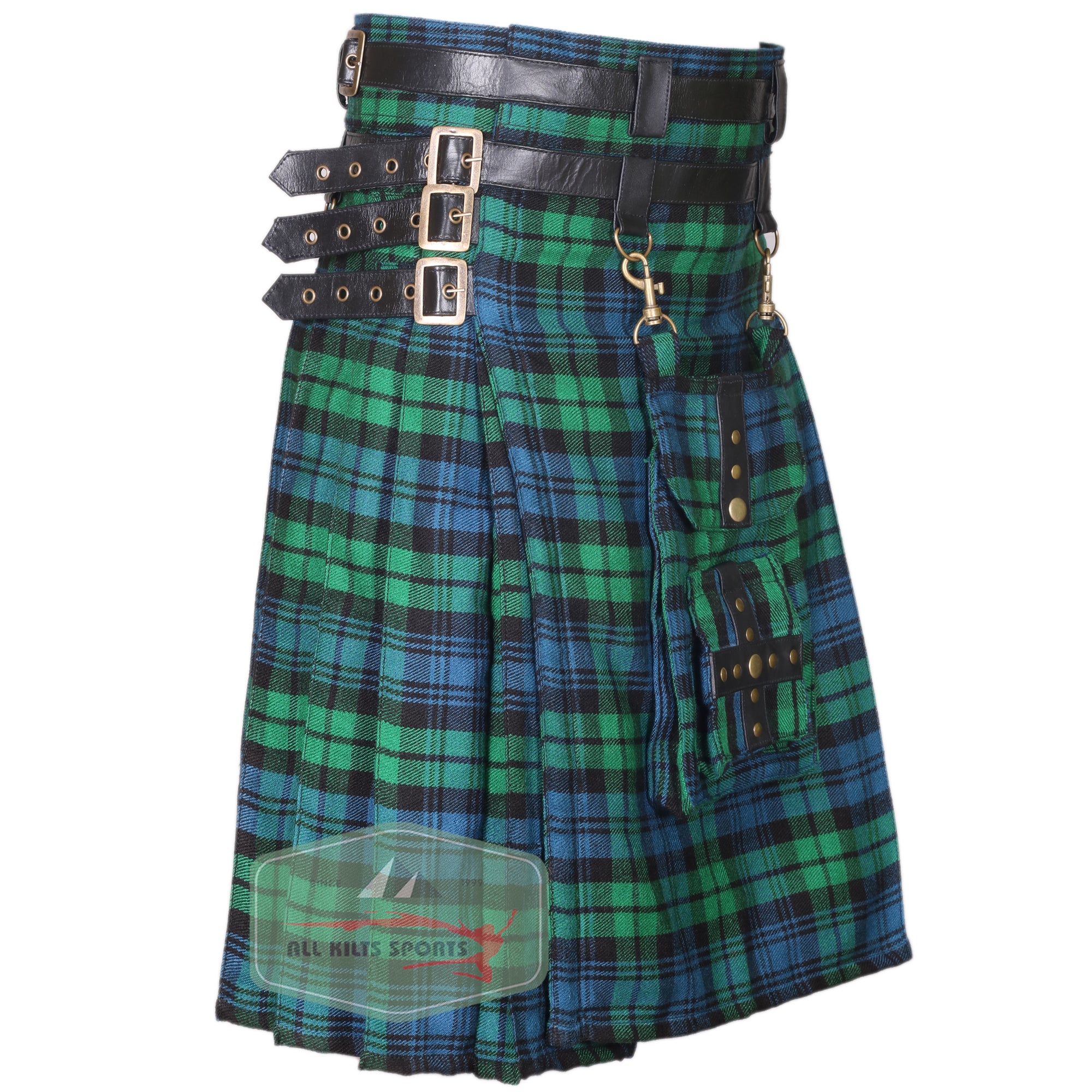 Premium Black Watch Ancient Tartan Modern Utility Kilt with Detachable Pocket – Available in Different Tartans