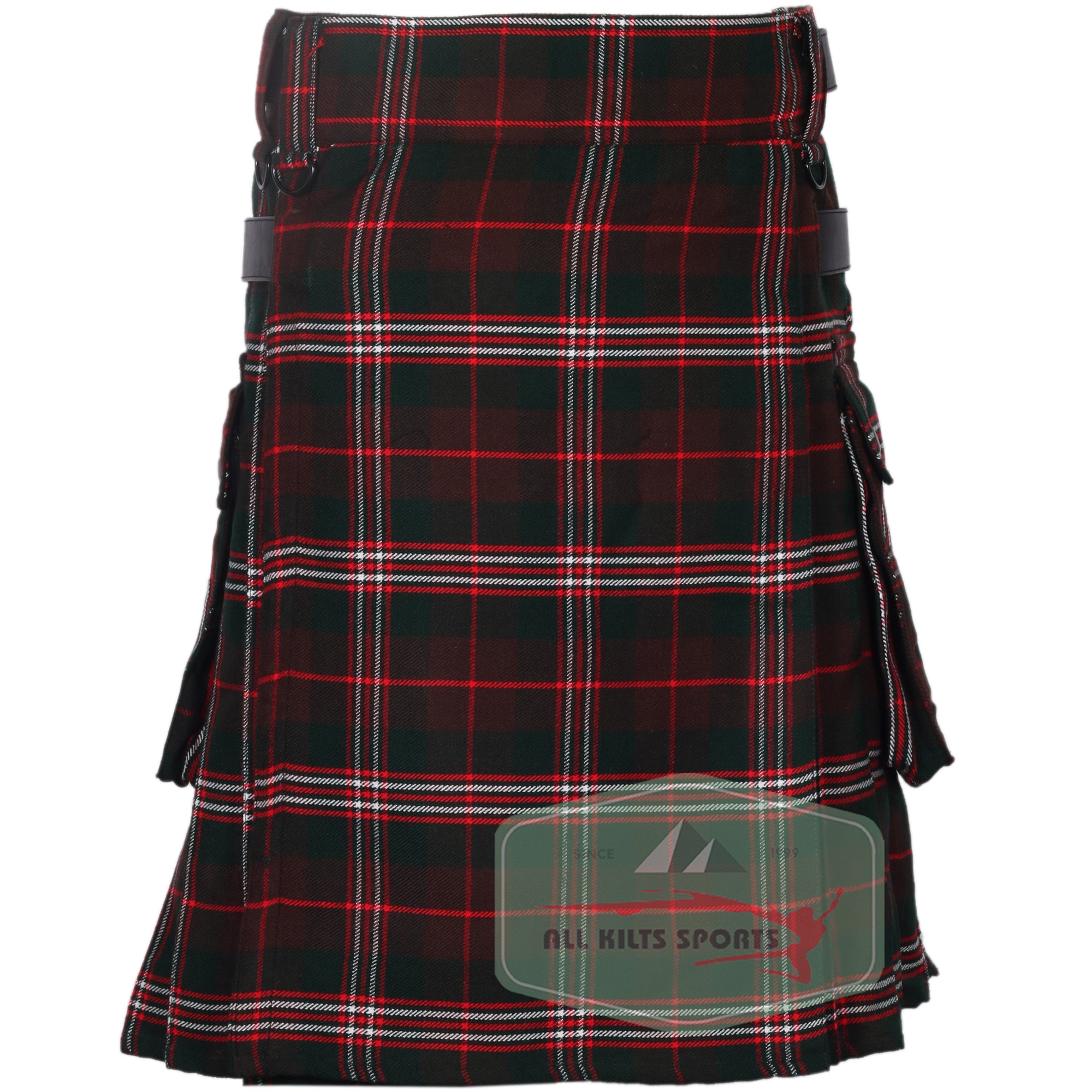 Brown Scott Utility Kilt with Leather Straps and Cargo Pockets