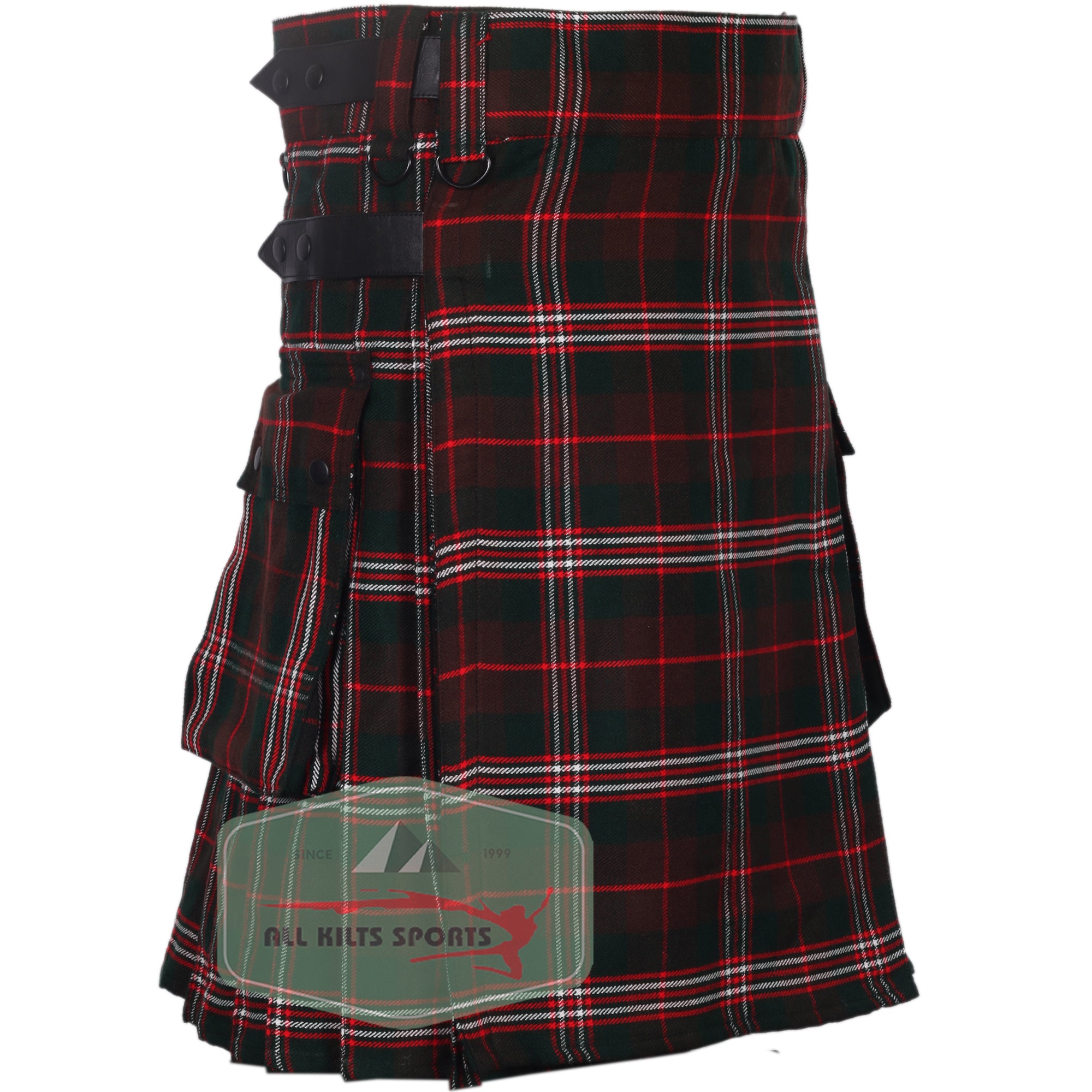 Brown Scott Utility Kilt with Leather Straps and Cargo Pockets