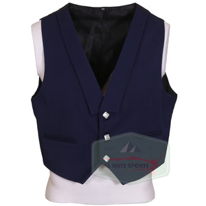 Scottish Dark Blue Charlie Jacket and Vest with satin lapels, braided epaulettes, and silver buttons, made from 15oz Barathea wool.