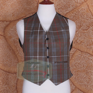Freaser Weathered Argyle Jacket with matching tartan vest in brown, grey, and red acrylic wool