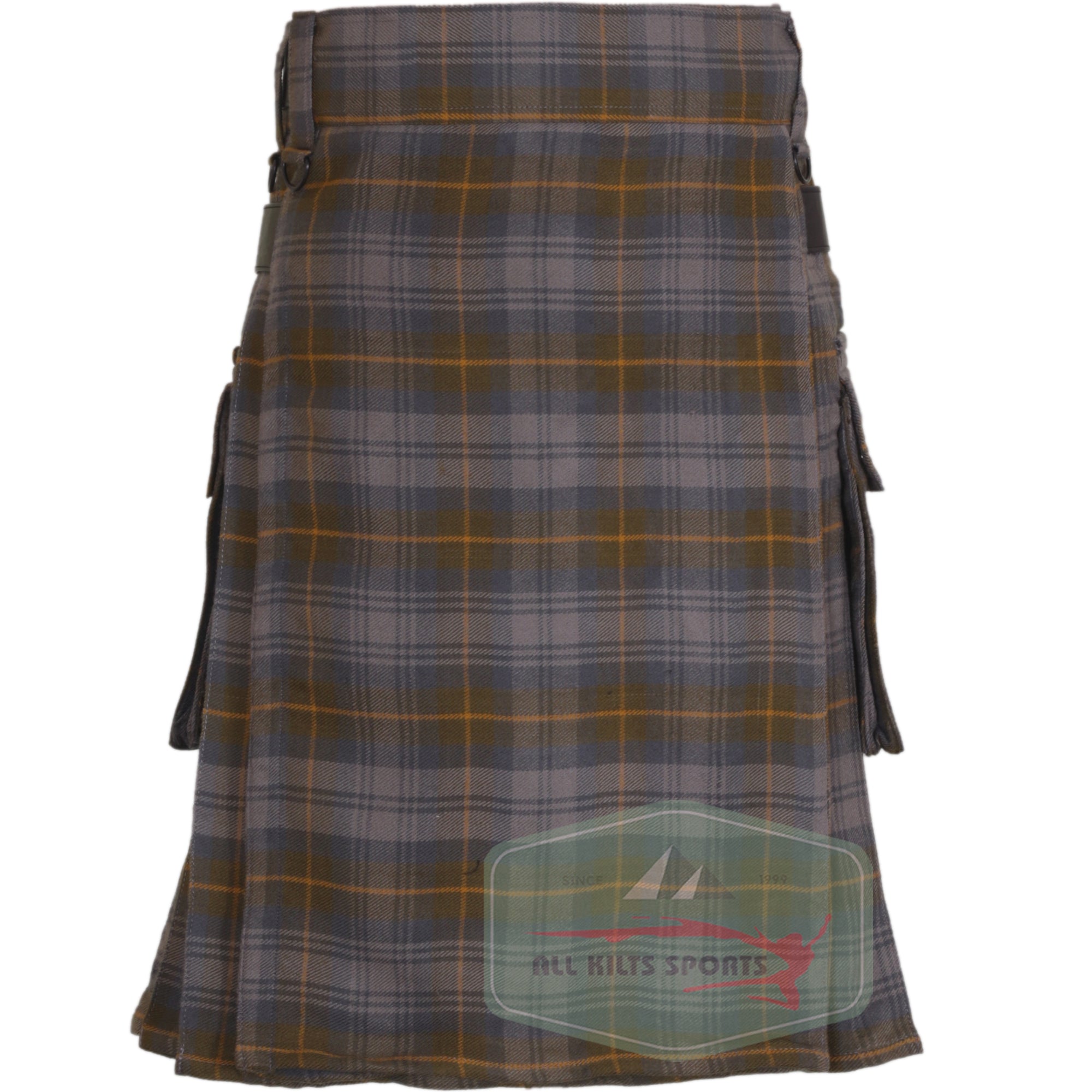 Gordon Weathered Utility Kilt with Leather Straps and Cargo Pockets