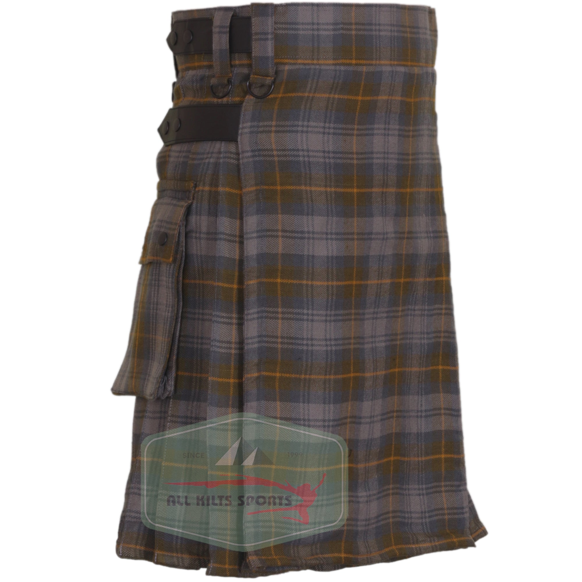 Gordon Weathered Utility Kilt with Leather Straps and Cargo Pockets