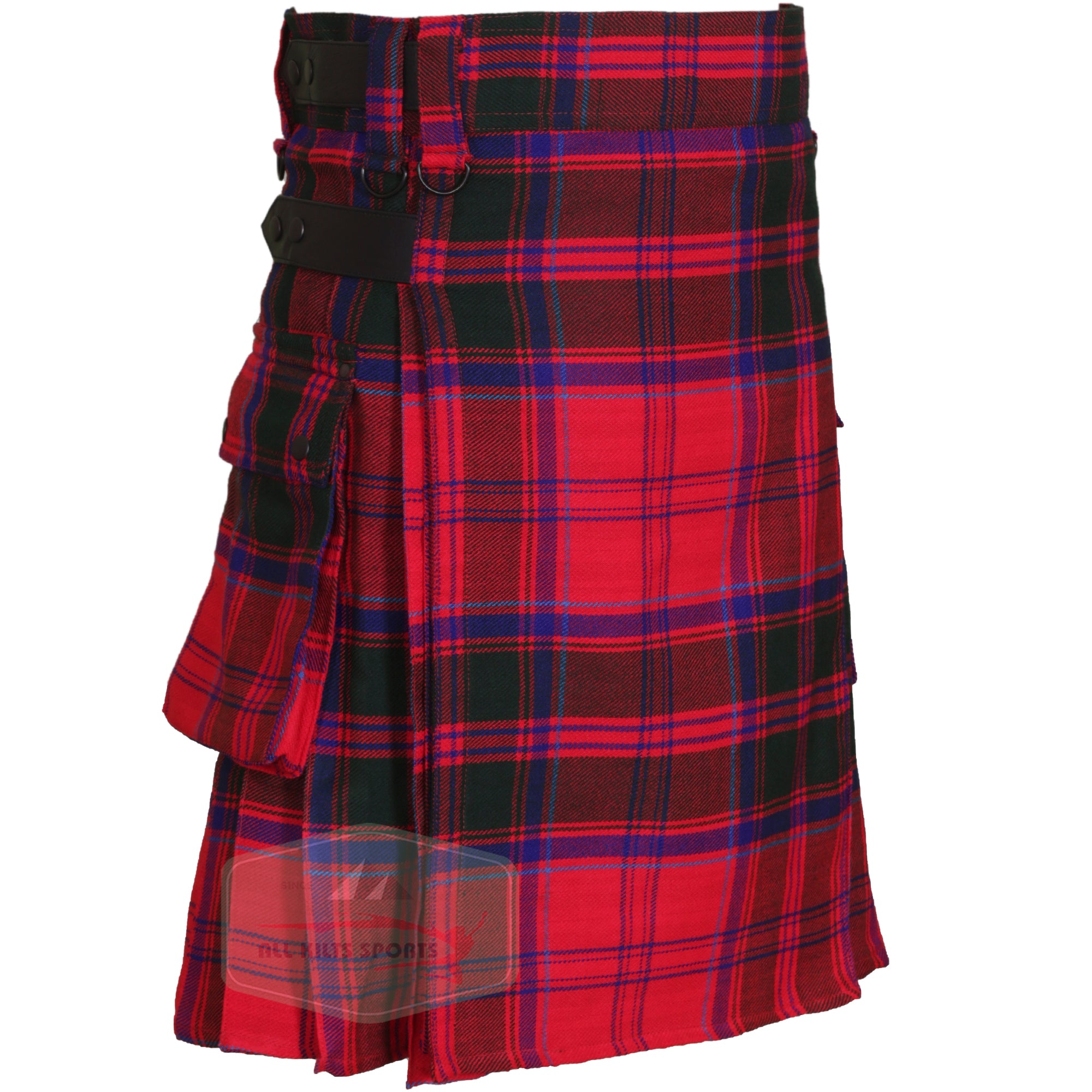 Grant Tartan Utility Kilt with Leather Straps and Cargo Pockets