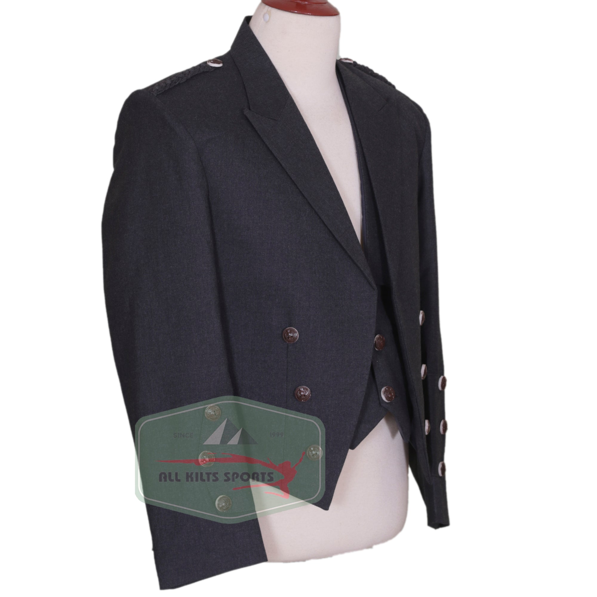 Grey Charlie Kilt Jacket and 3-Button Vest with Horn Buttons – Formal Scottish Highland Outfit