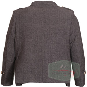 Grey Twill Argyle Jacket with matching vest and polished buttons in classic Highland style