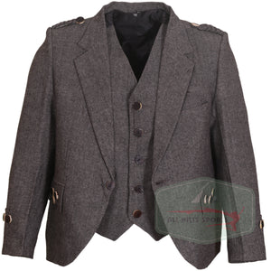 Grey Twill Argyle Jacket with matching vest and polished buttons in classic Highland style