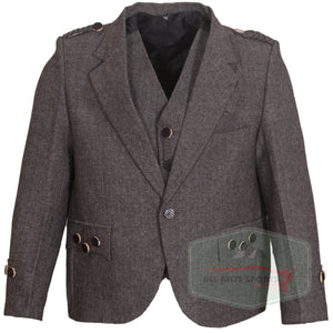 Grey Twill Argyle Jacket with matching vest and polished buttons in classic Highland style
