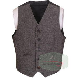 Grey Twill Argyle Jacket with matching vest and polished buttons in classic Highland style