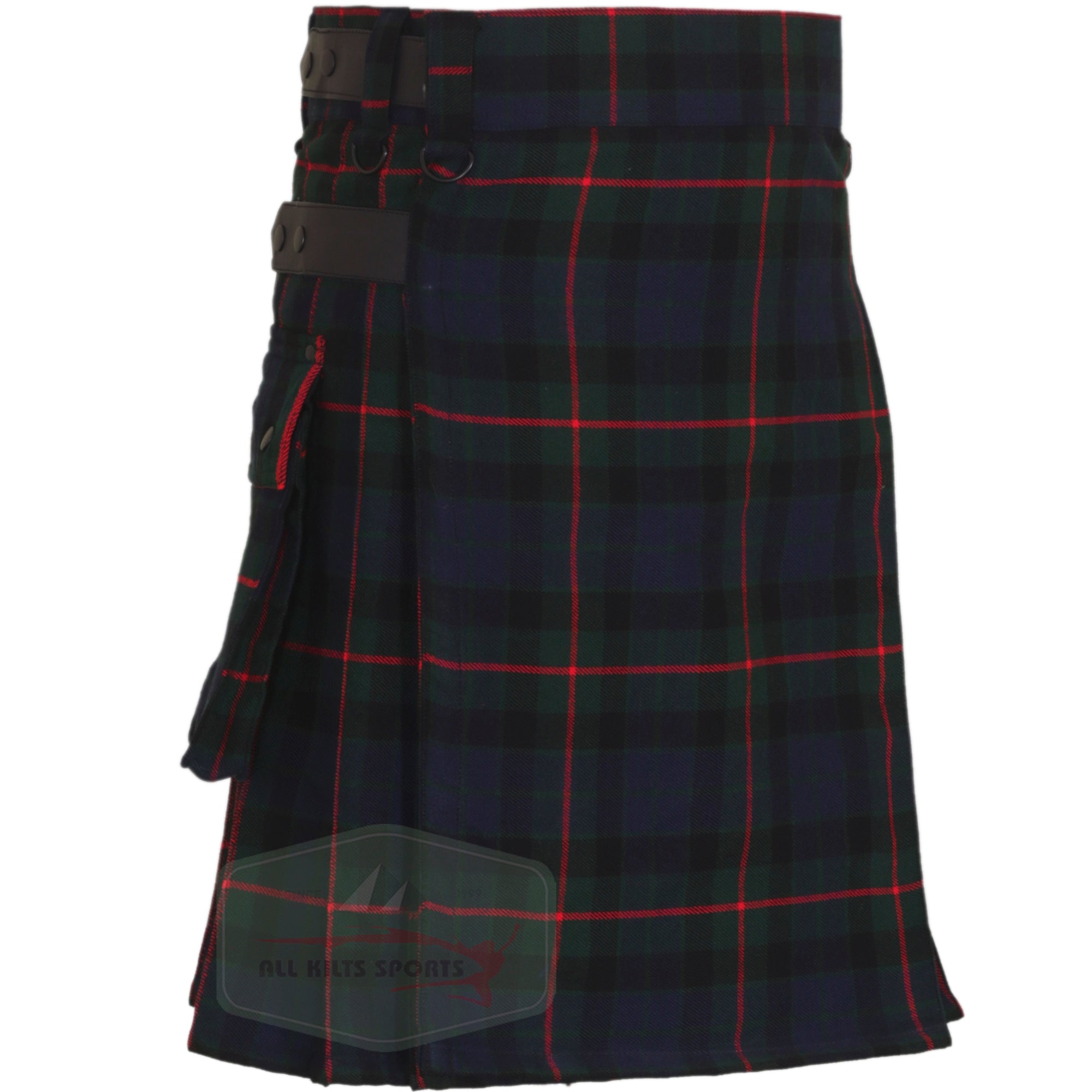 Gunn Modern Utility Kilt with Leather Straps and Cargo Pockets