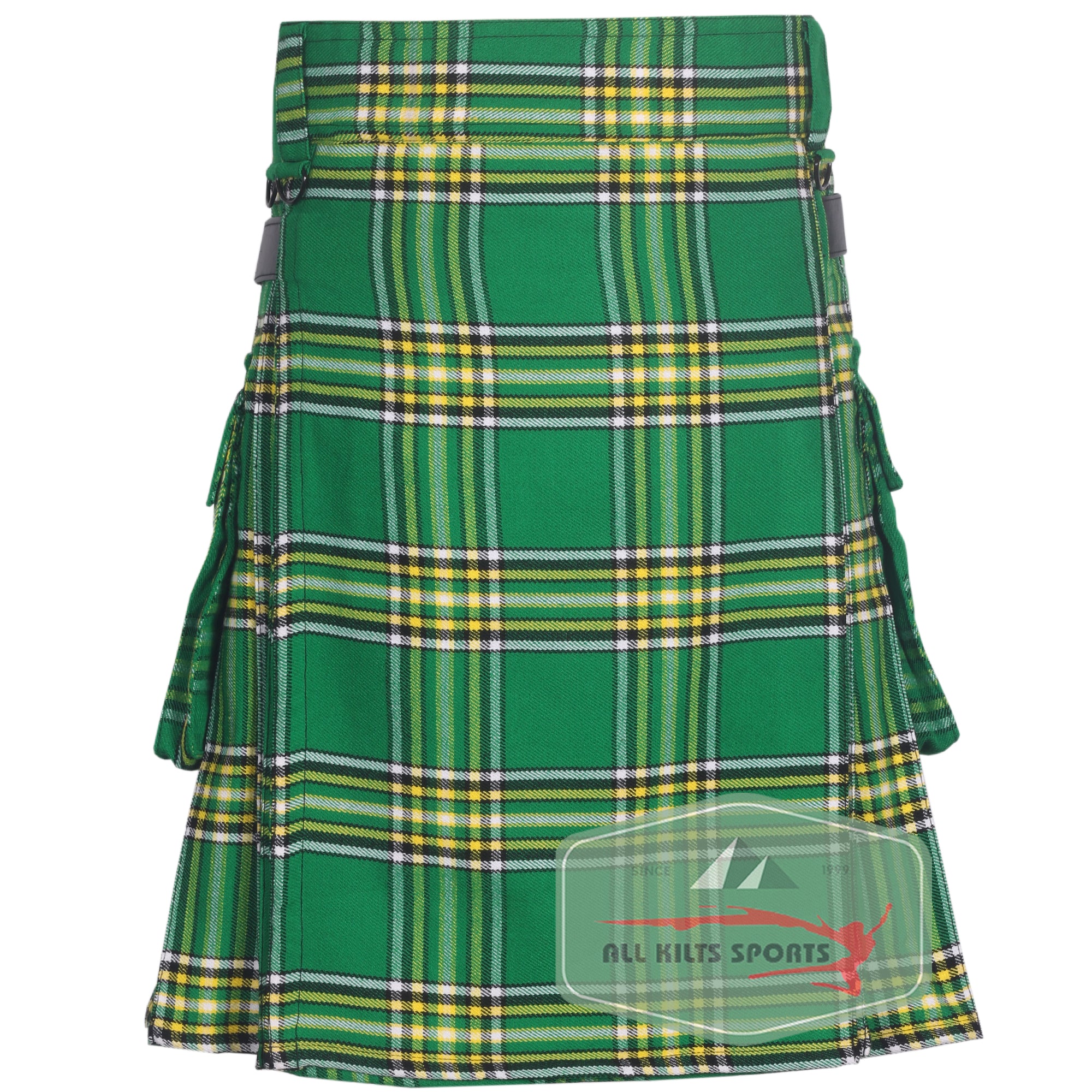 Irish Heritage Utility Kilt with Leather Straps and Cargo Pockets