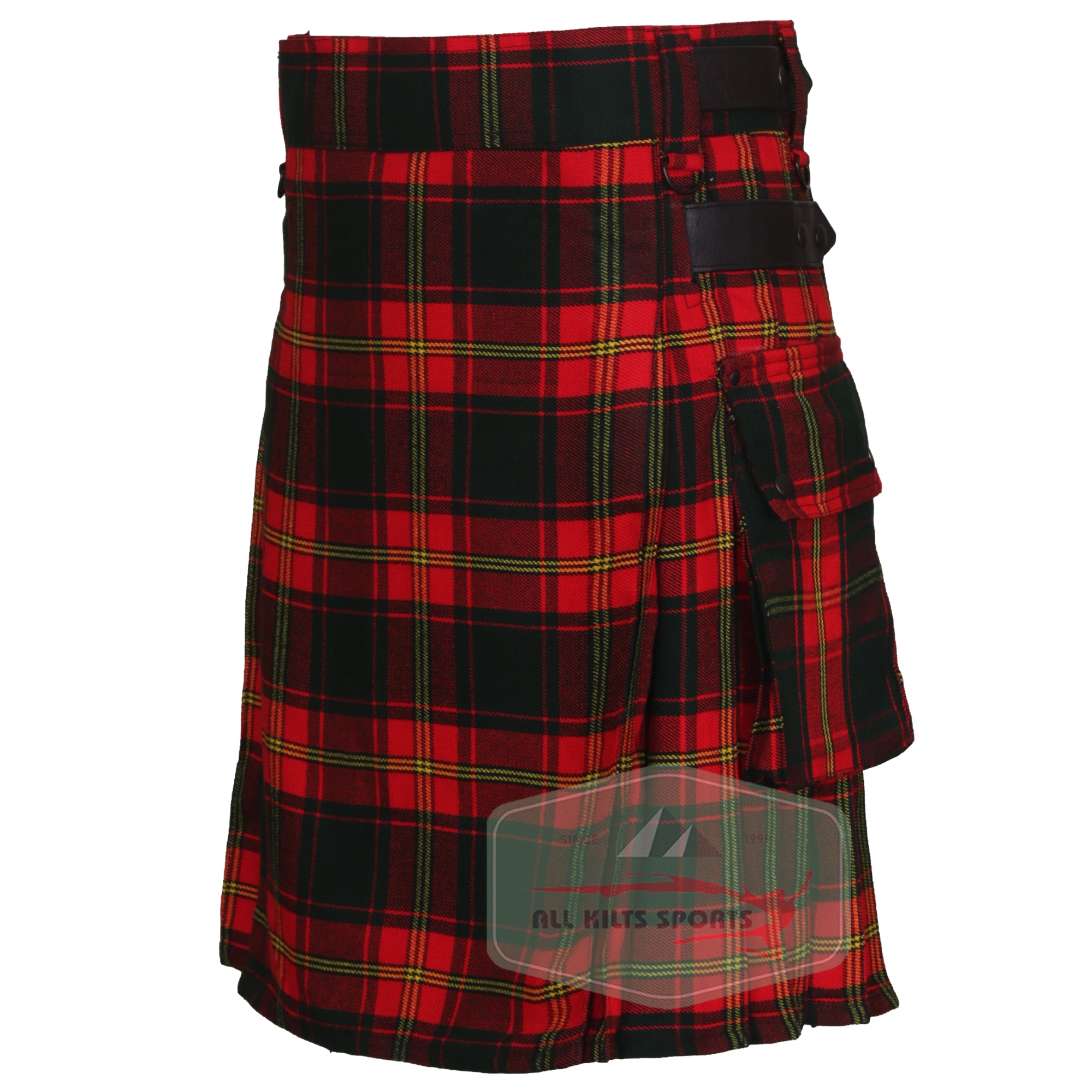Irish Ulster Utility Kilt with Leather Straps and Cargo Pockets