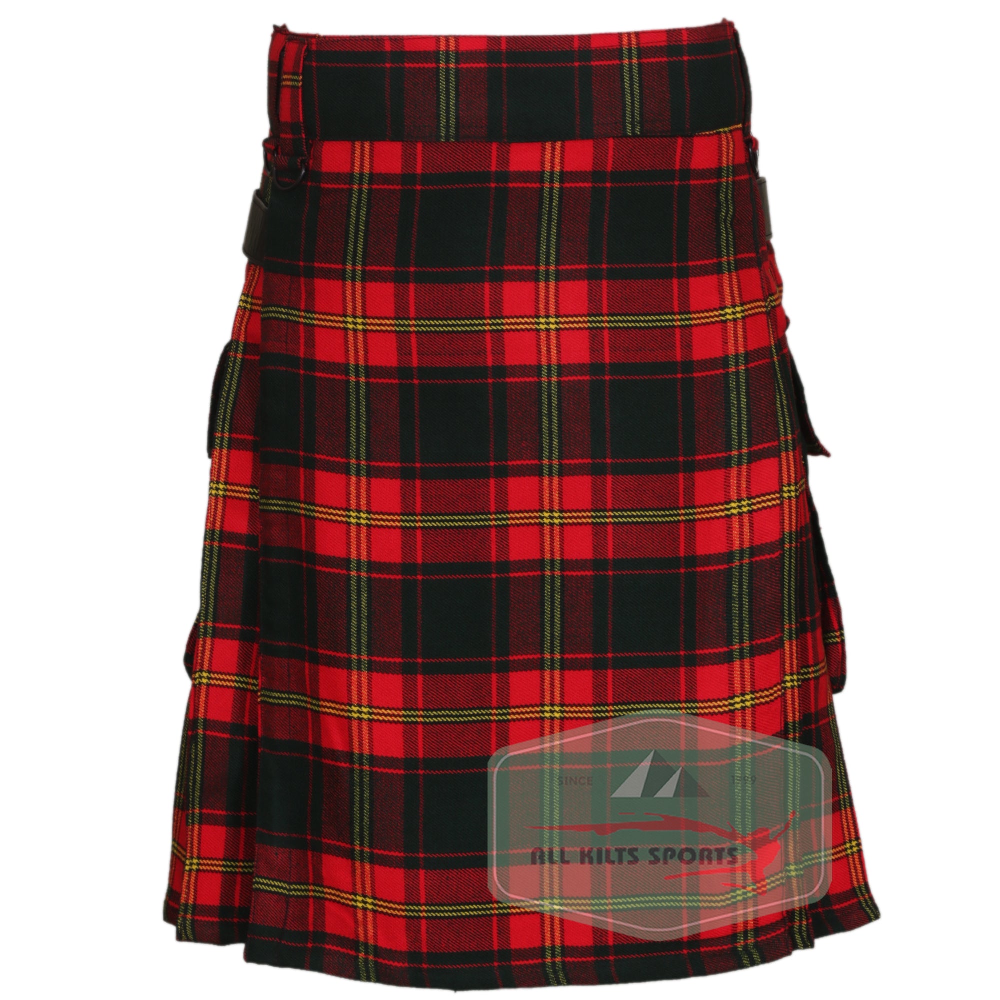 Irish Ulster Utility Kilt with Leather Straps and Cargo Pockets