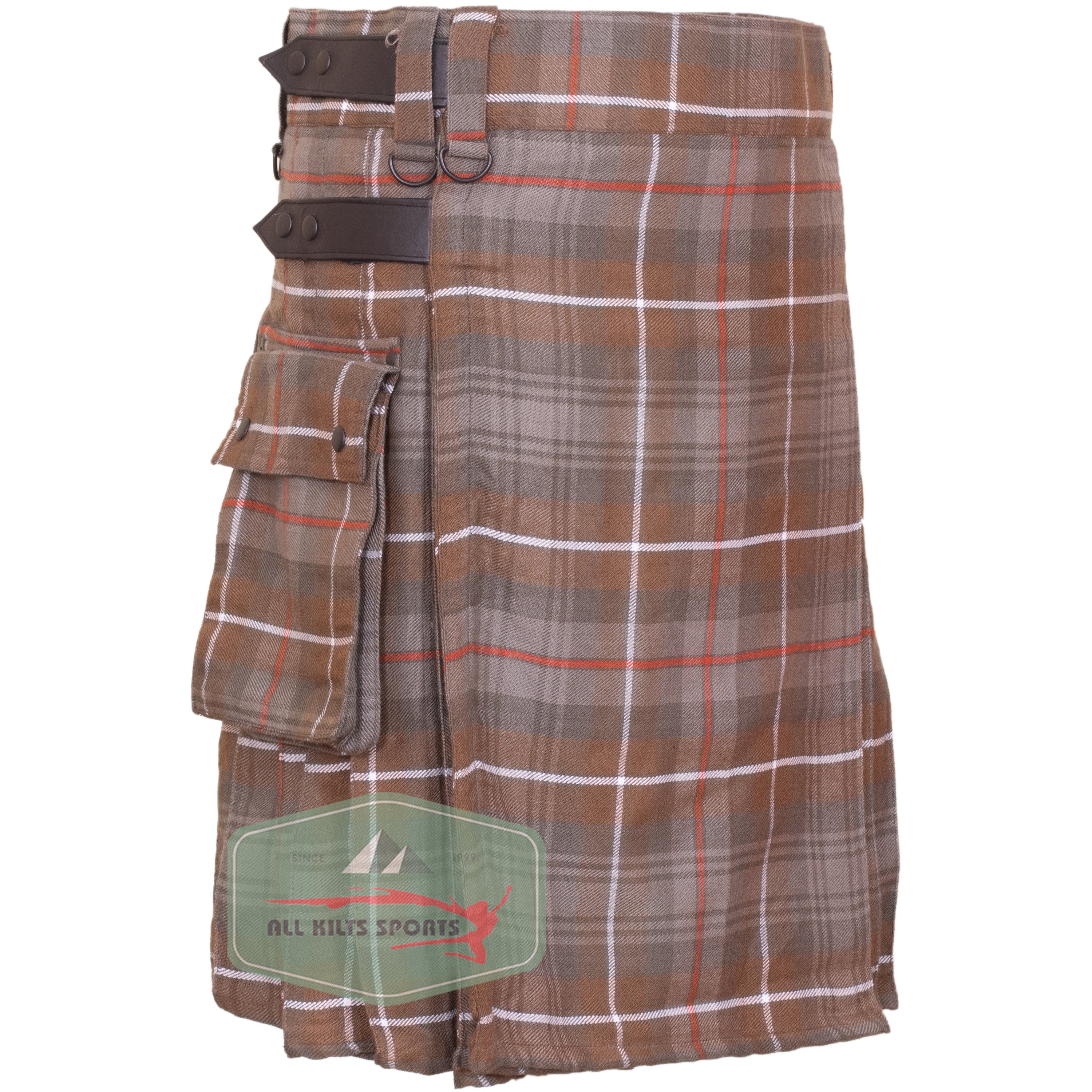 Mackenzie Weathered Utility Kilt with Leather Straps and Cargo Pockets