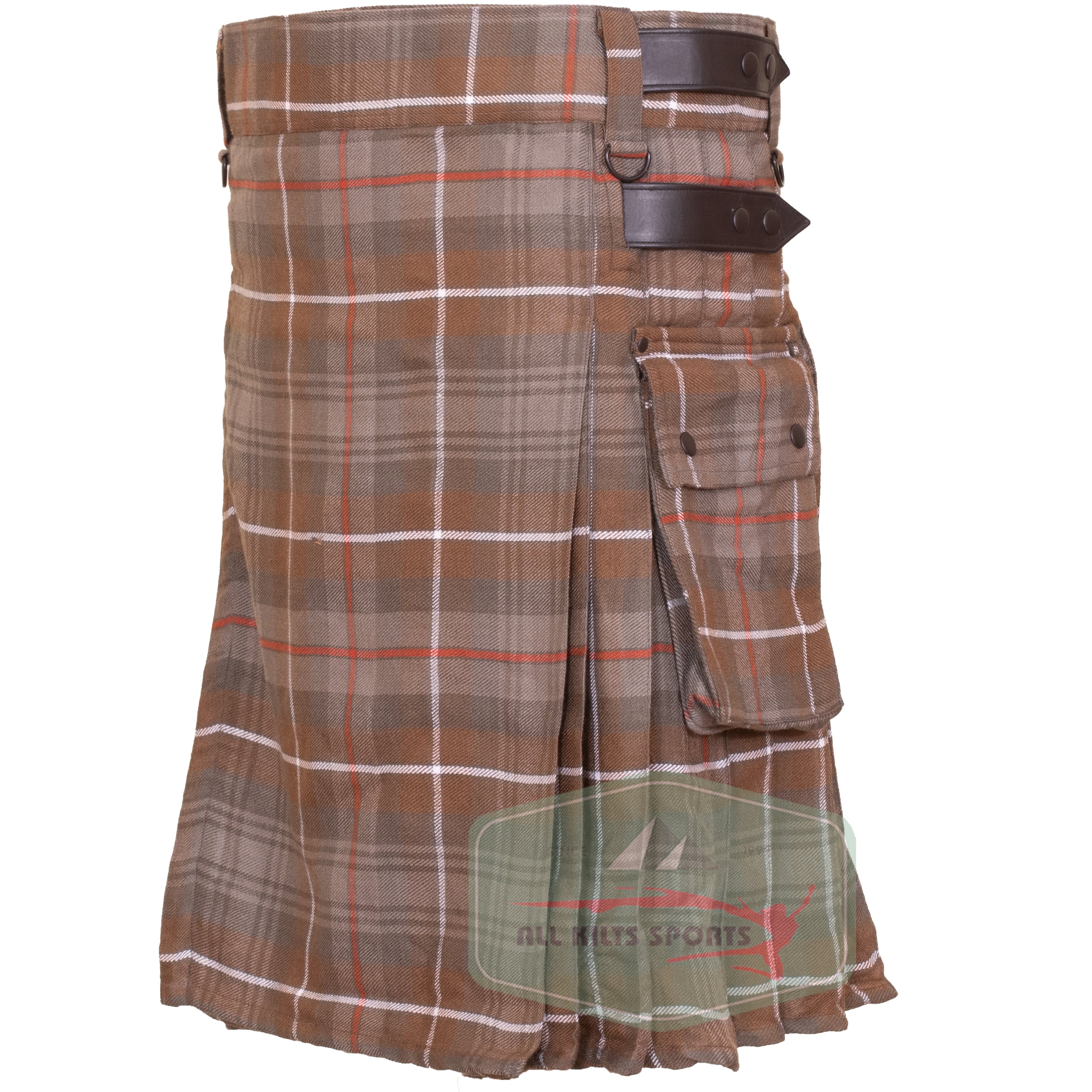 Mackenzie Weathered Utility Kilt with Leather Straps and Cargo Pockets