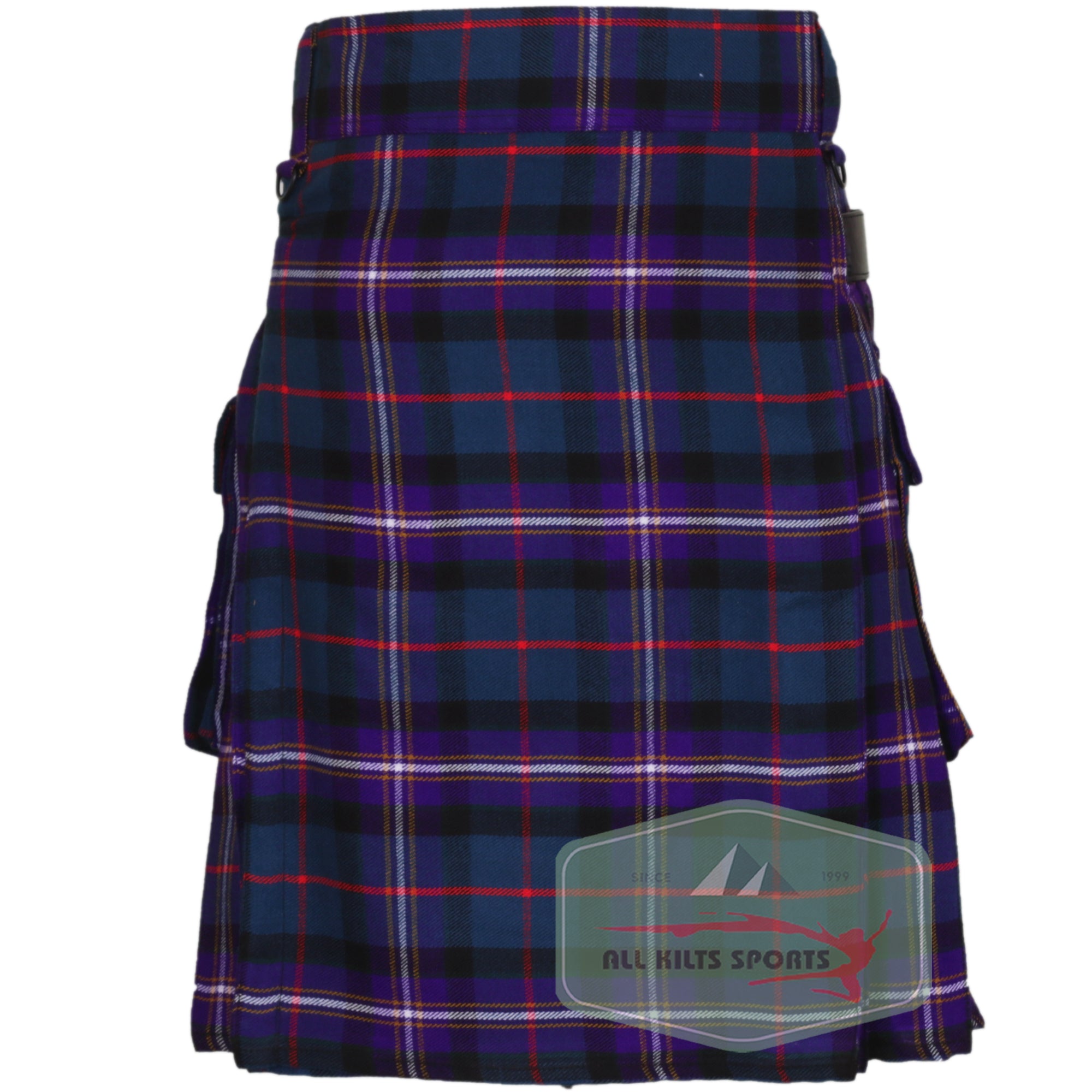 Masonic (Freemason) Tartan Utility Kilt with Leather Straps and Cargo Pockets