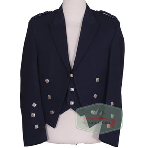 Navy Blue Charlie Kilt Jacket with silver square buttons and vest