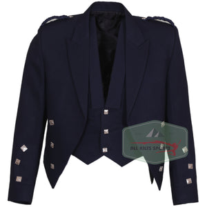 Navy Blue Charlie Kilt Jacket with silver square buttons and vest