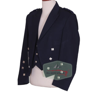 Navy Blue Charlie Kilt Jacket with silver square buttons and vest