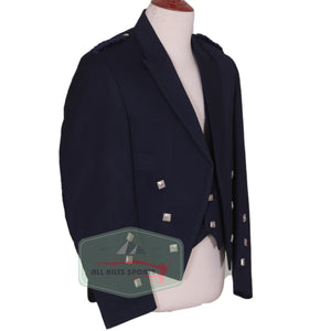 Navy Blue Charlie Kilt Jacket with silver square buttons and vest