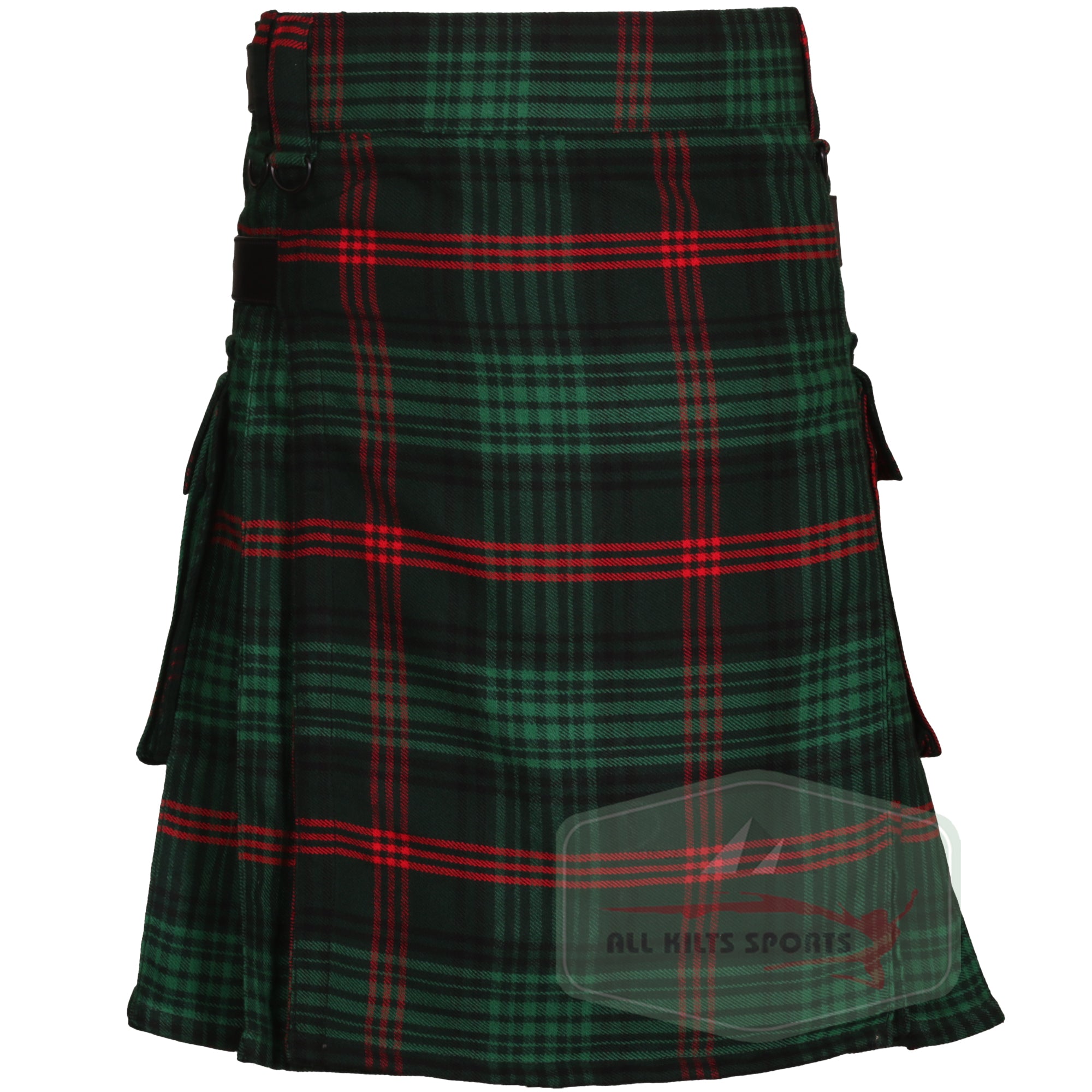 Rose Hunting Utility Kilt with Leather Straps and Cargo Pockets