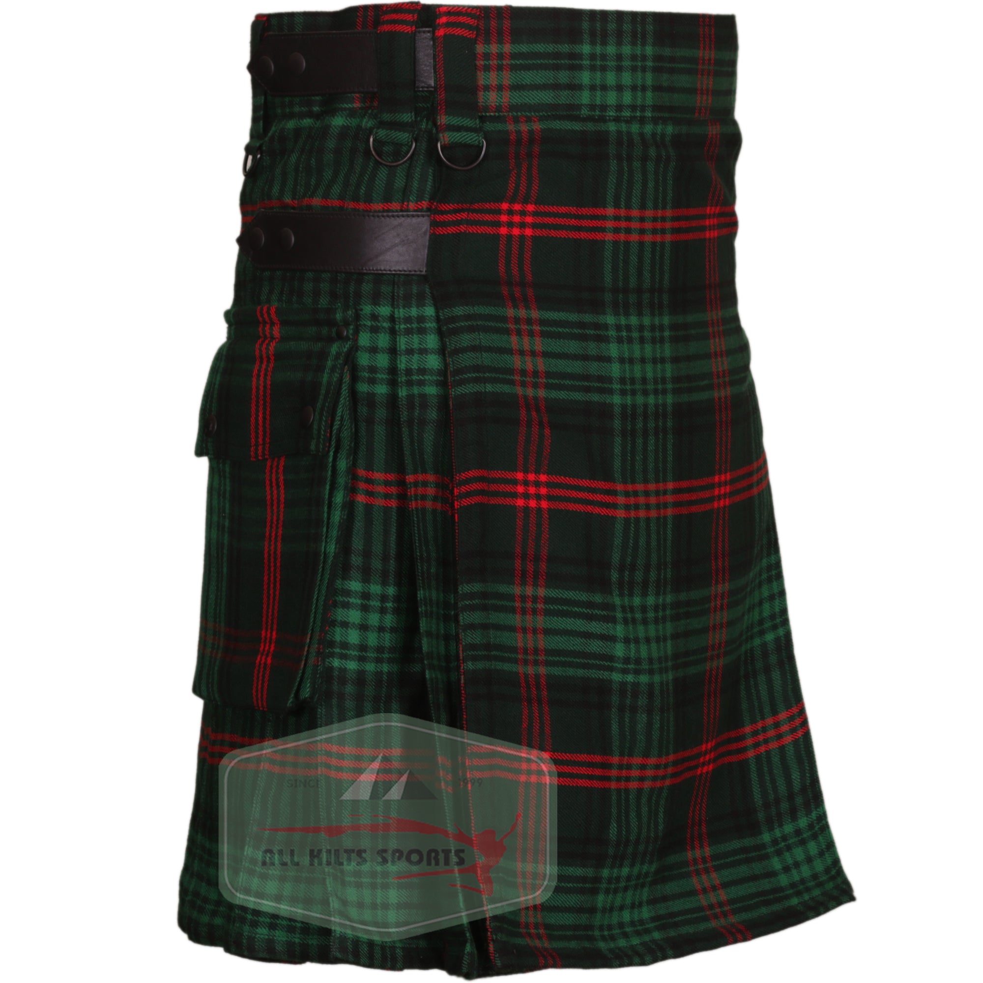Rose Hunting Utility Kilt with Leather Straps and Cargo Pockets