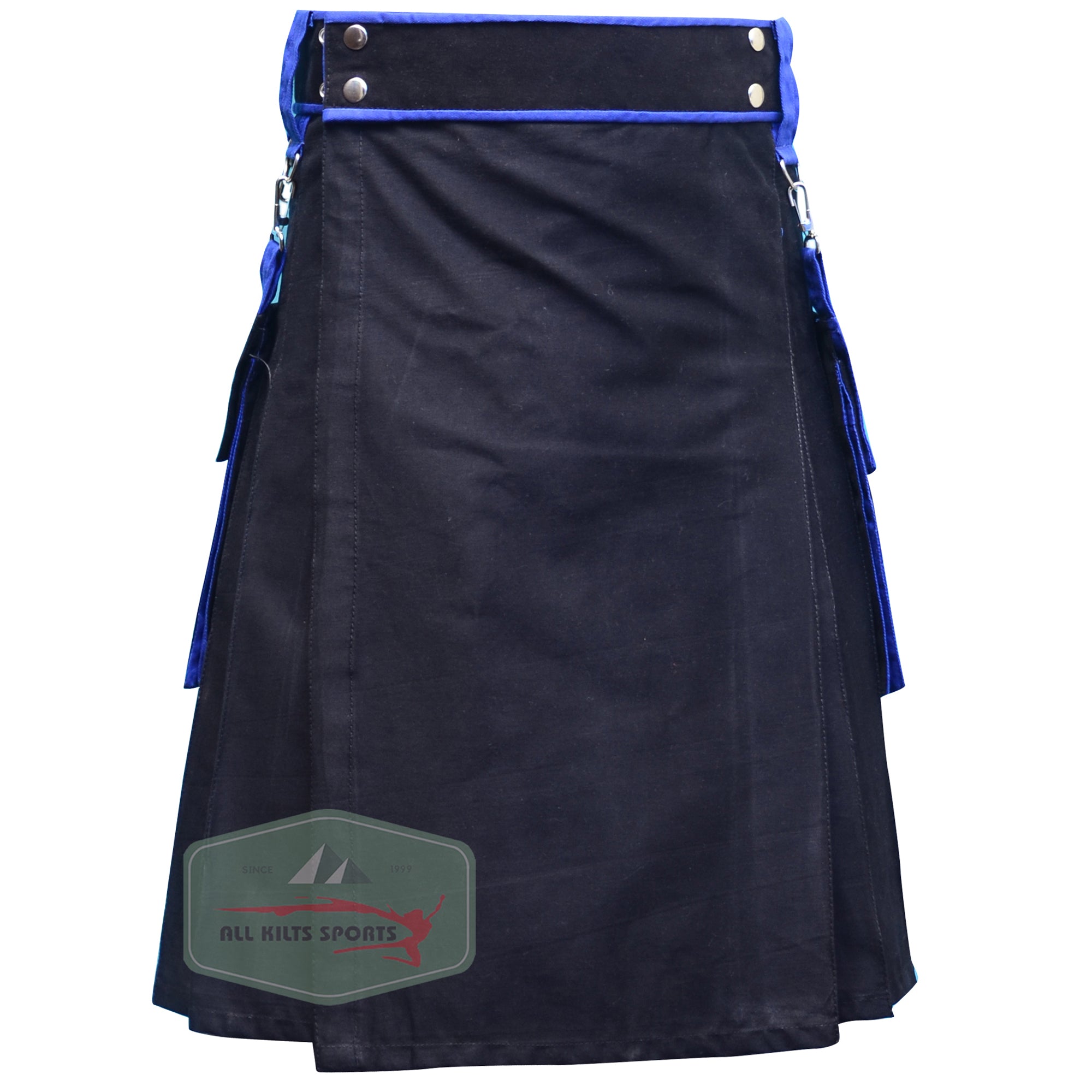 Stylish Black and Royal Blue Scottish Kilt for Men